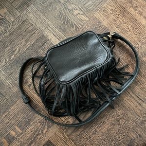 B•LOW THE BELT black leather fringe Fanny